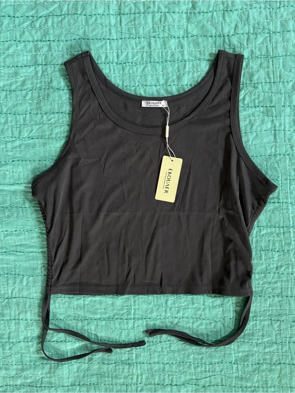 Ekouaer Grey Crop Sleep Tank 2XL Side Tie Lounge Coquette Y2K Sleepwear NWT - Picture 1 of 4